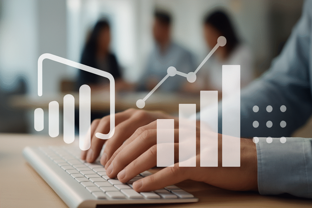 Power BI nedir – İş zekası, veri analizi ve modern raporlama çözümlerini keşfeden iş insanları, dijital grafik ve dashboard ekranı